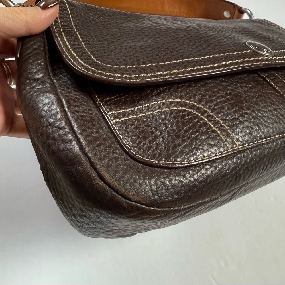 ❌SOLD🏷️Vintage COACH Brown Pebble Leather Shoulder Bag, "Chelsea" Flap Bag - Picture 10 of 12